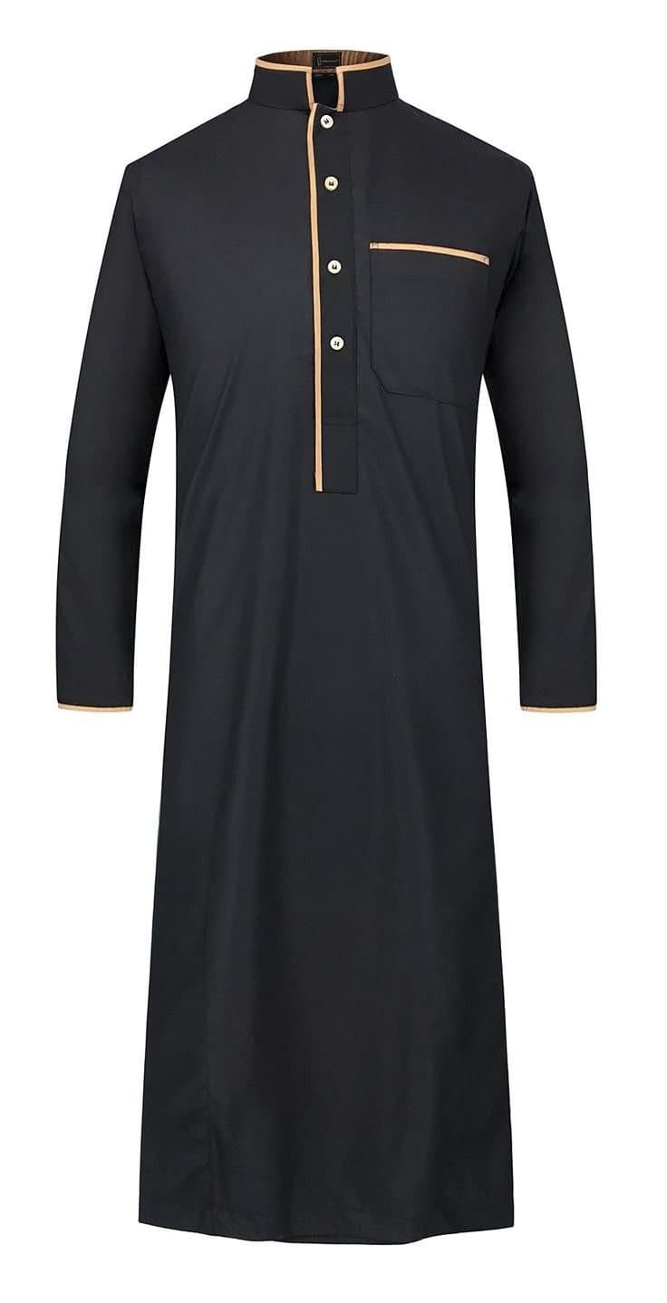 Kaftan Homme Bazin — Noir Liseré Or